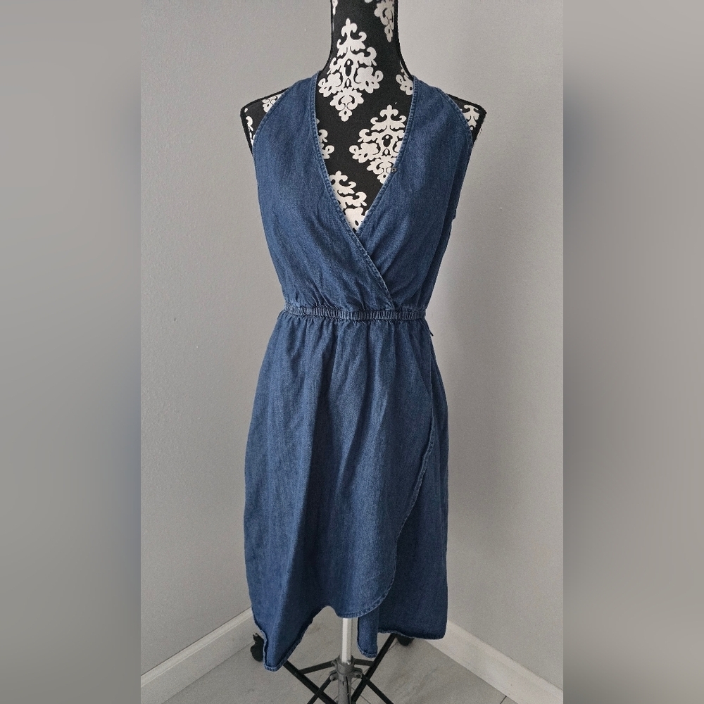 Universal Thread soft denim sleeveless mock wrap dress size S